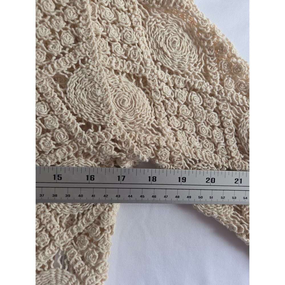 Beige Crochet V-Neck Button Crop Cardigan Sweater - Picture 6 of 7